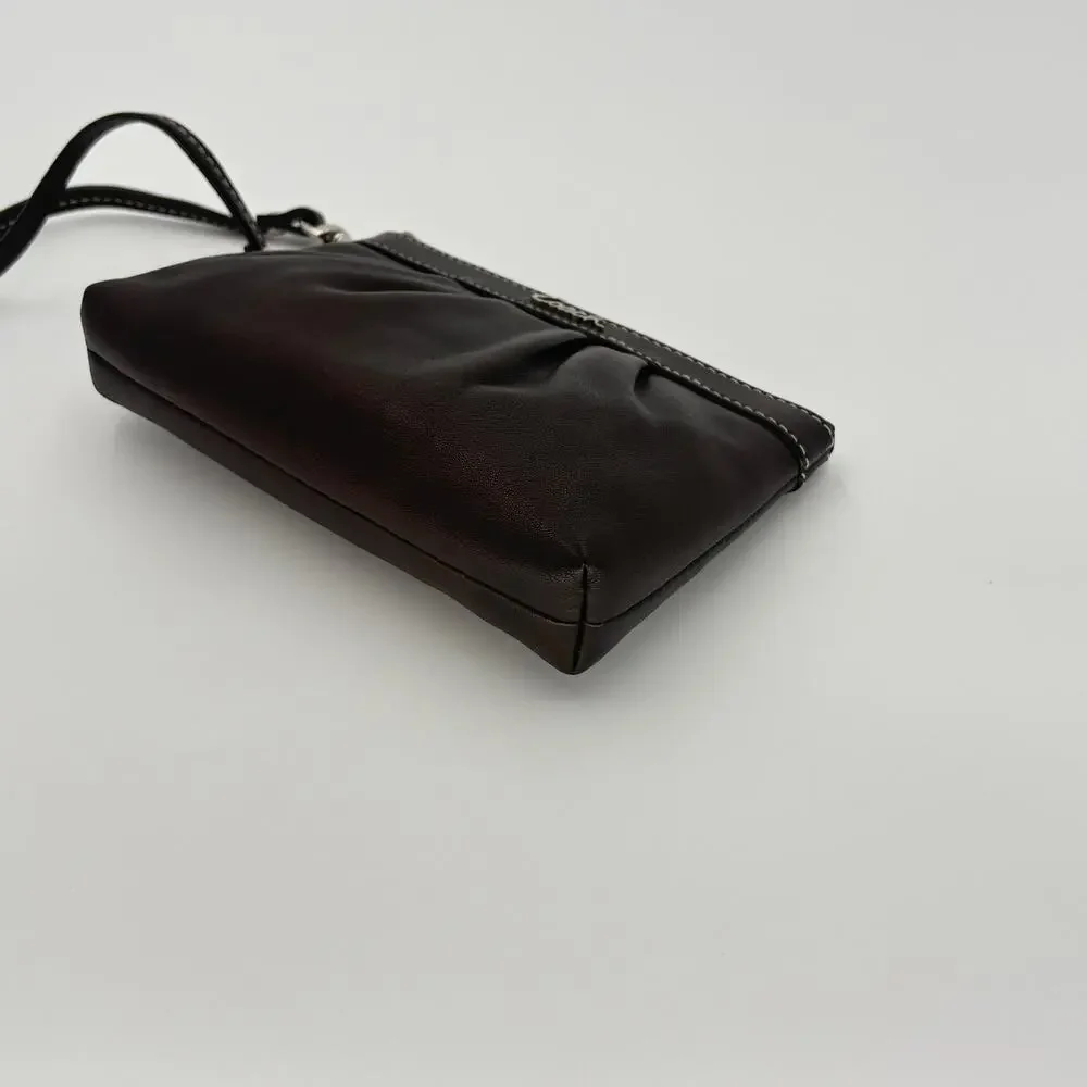 Coach Ashley Black Leather Pleated Zipper Wristlet Pouch F46302